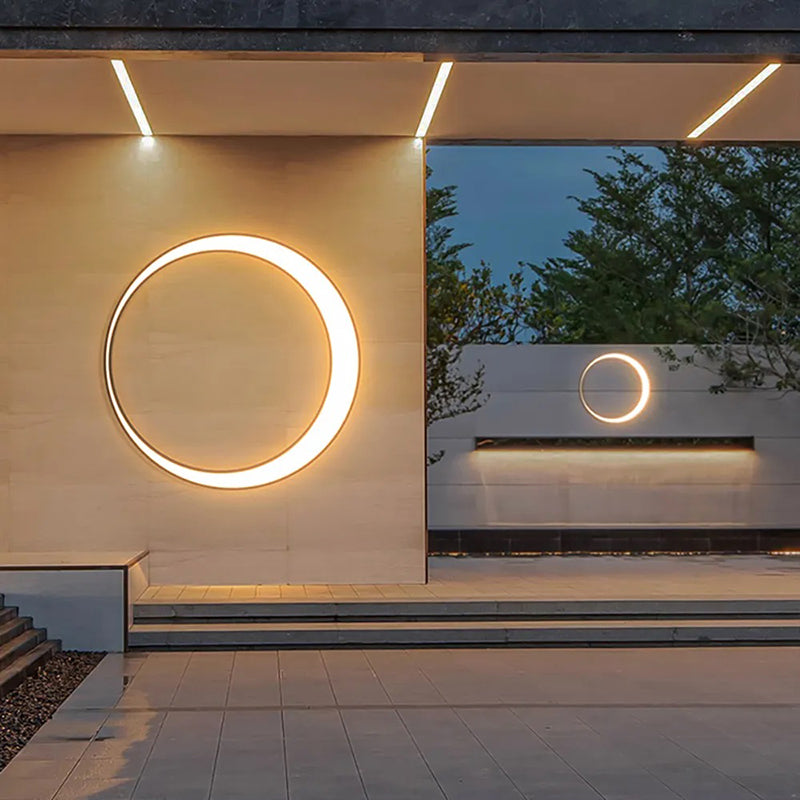 Applique murale extérieure anneau Ray – Cercle LED Art déco en métal, effet lune