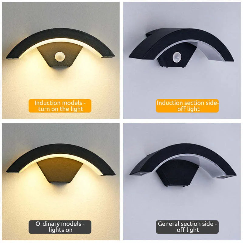 Applique murale extérieure à détecteur Elvon – LED en arc noire, étanche IP65