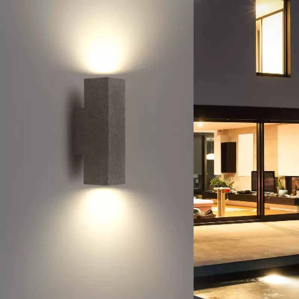 Applique murale extérieure carrée en béton Ray – Noir / Blanc chaud