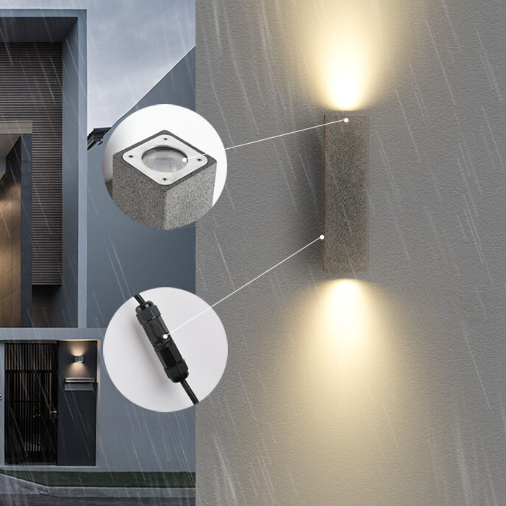 Applique murale extérieure carrée en béton Ray – Minimaliste, simple ou double tête