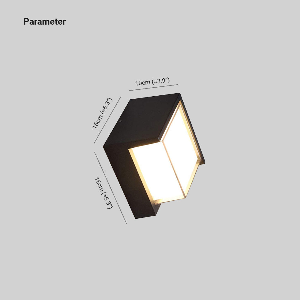 Applique murale extérieure carrée Ray – LED en métal noir et acrylique, blanc chaud