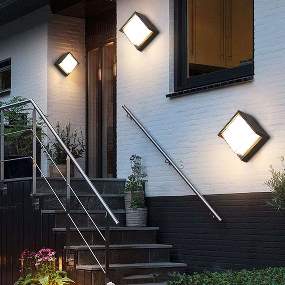 Applique murale extérieure carrée Ray – LED en métal noir et acrylique, blanc chaud