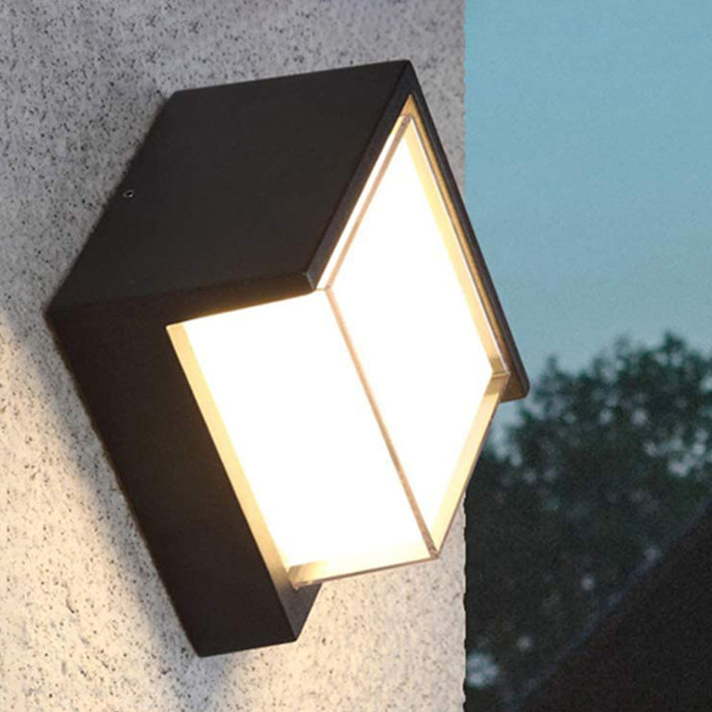 Applique murale extérieure carrée Ray – LED en métal noir et acrylique, blanc chaud