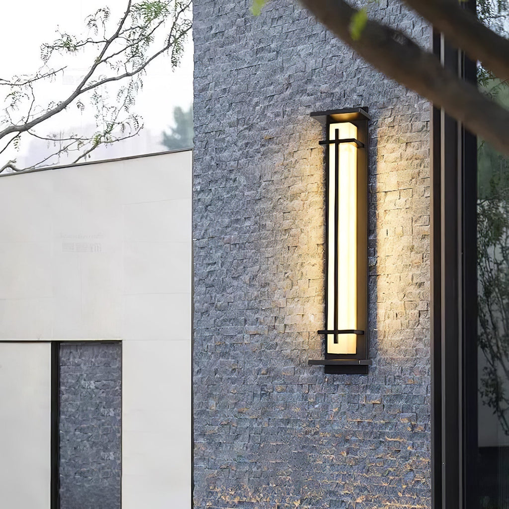 Applique murale extérieure colonne Ray – Effet albâtre, LED inox, blanc chaud ou froid
