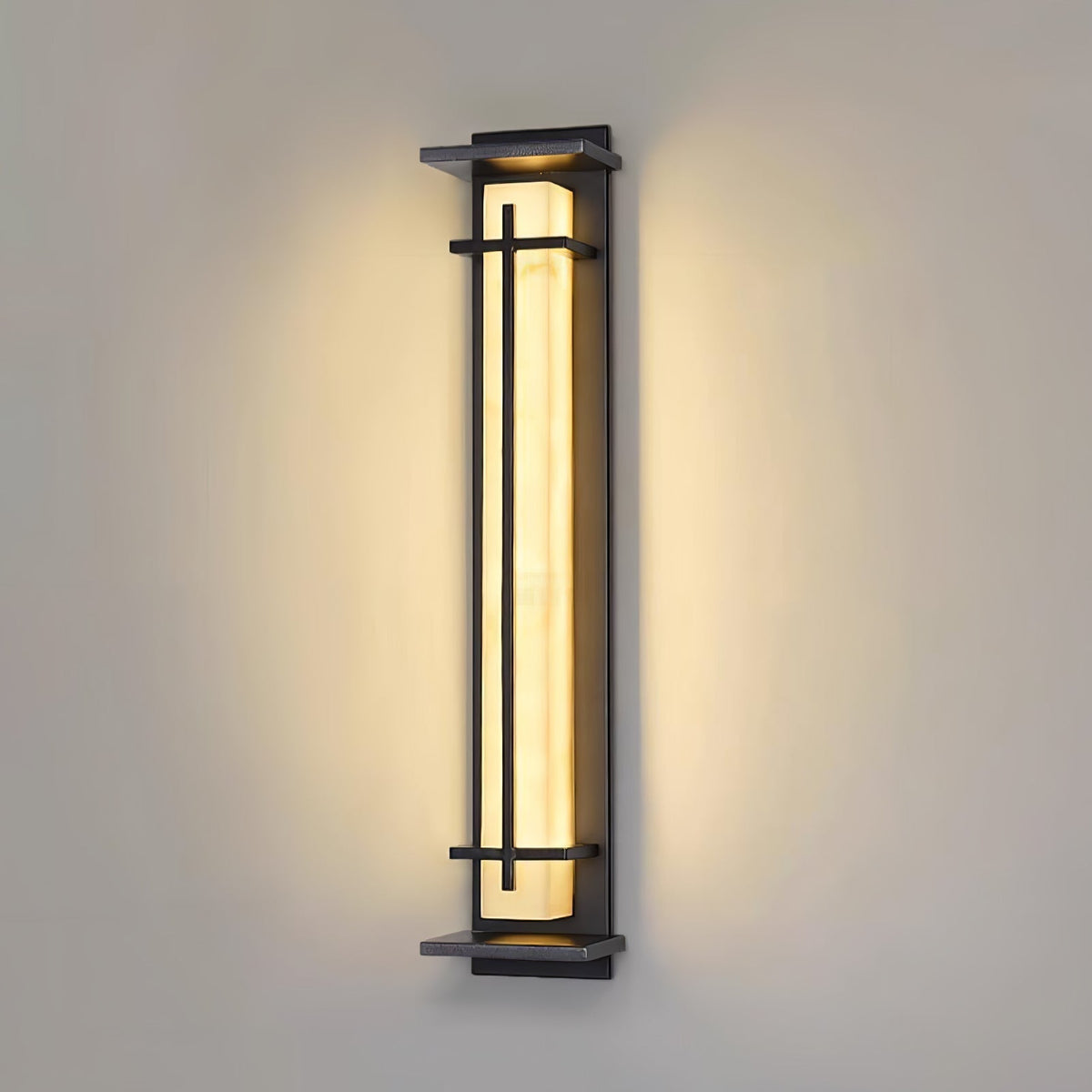 Applique murale extérieure colonne Ray – Effet albâtre, LED inox, blanc chaud ou froid