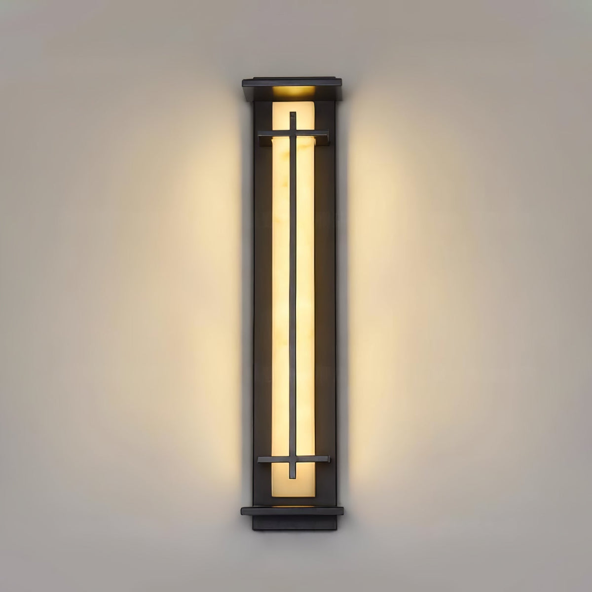 Applique murale extérieure colonne Ray – Effet albâtre, LED inox, blanc chaud ou froid