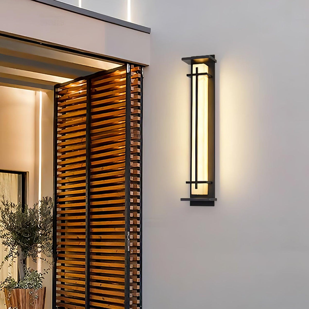 Applique murale extérieure colonne Ray – Effet albâtre, LED inox, blanc chaud ou froid