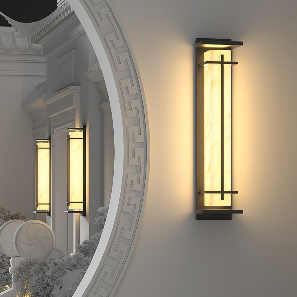 Applique murale extérieure colonne Ray – Effet albâtre, LED inox, blanc chaud ou froid