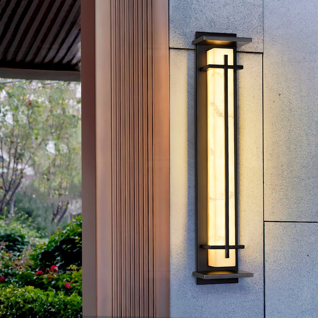 Applique murale extérieure colonne Ray – Effet albâtre, LED inox, blanc chaud ou froid