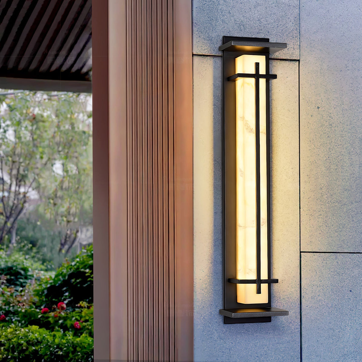 Applique murale extérieure colonne Ray – Effet albâtre, LED inox, blanc chaud ou froid