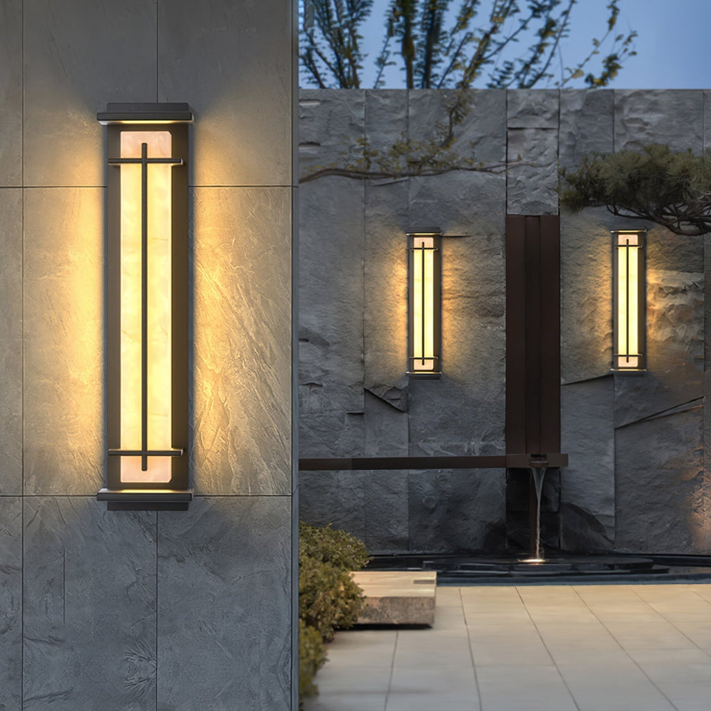 Applique murale extérieure colonne Ray – Effet albâtre, LED inox, blanc chaud ou froid