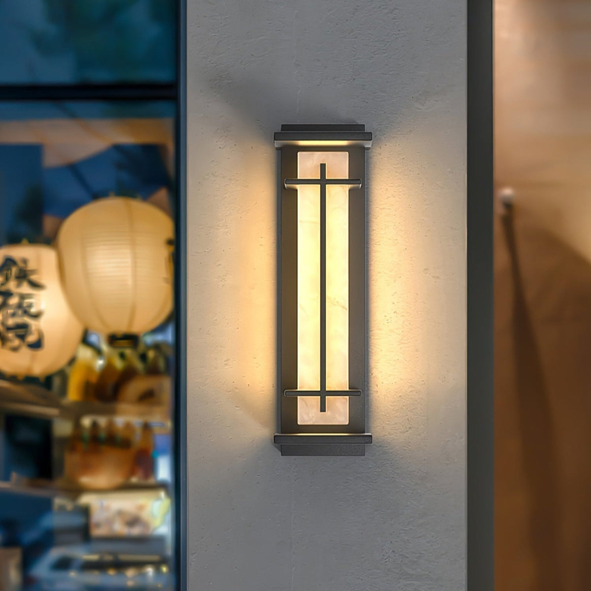 Applique murale extérieure colonne Ray – Effet albâtre, LED inox, blanc chaud ou froid
