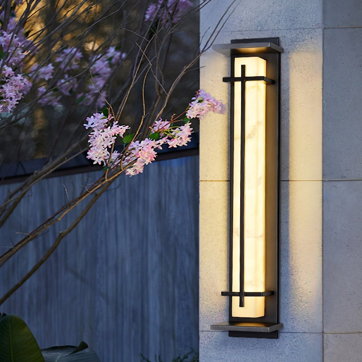 Applique murale extérieure colonne Ray – Effet albâtre, LED inox, blanc chaud ou froid