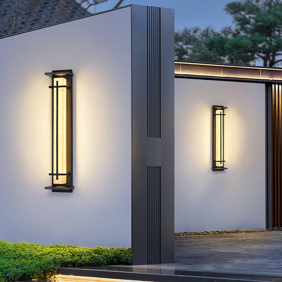Applique murale extérieure colonne Ray – Effet albâtre, LED inox, blanc chaud ou froid