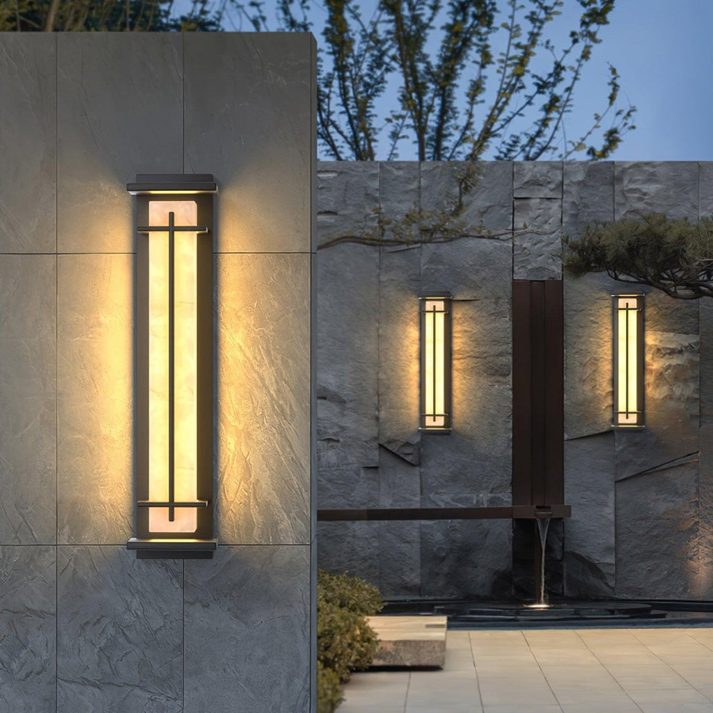Applique murale extérieure colonne Ray – Effet albâtre, LED inox, blanc chaud ou froid