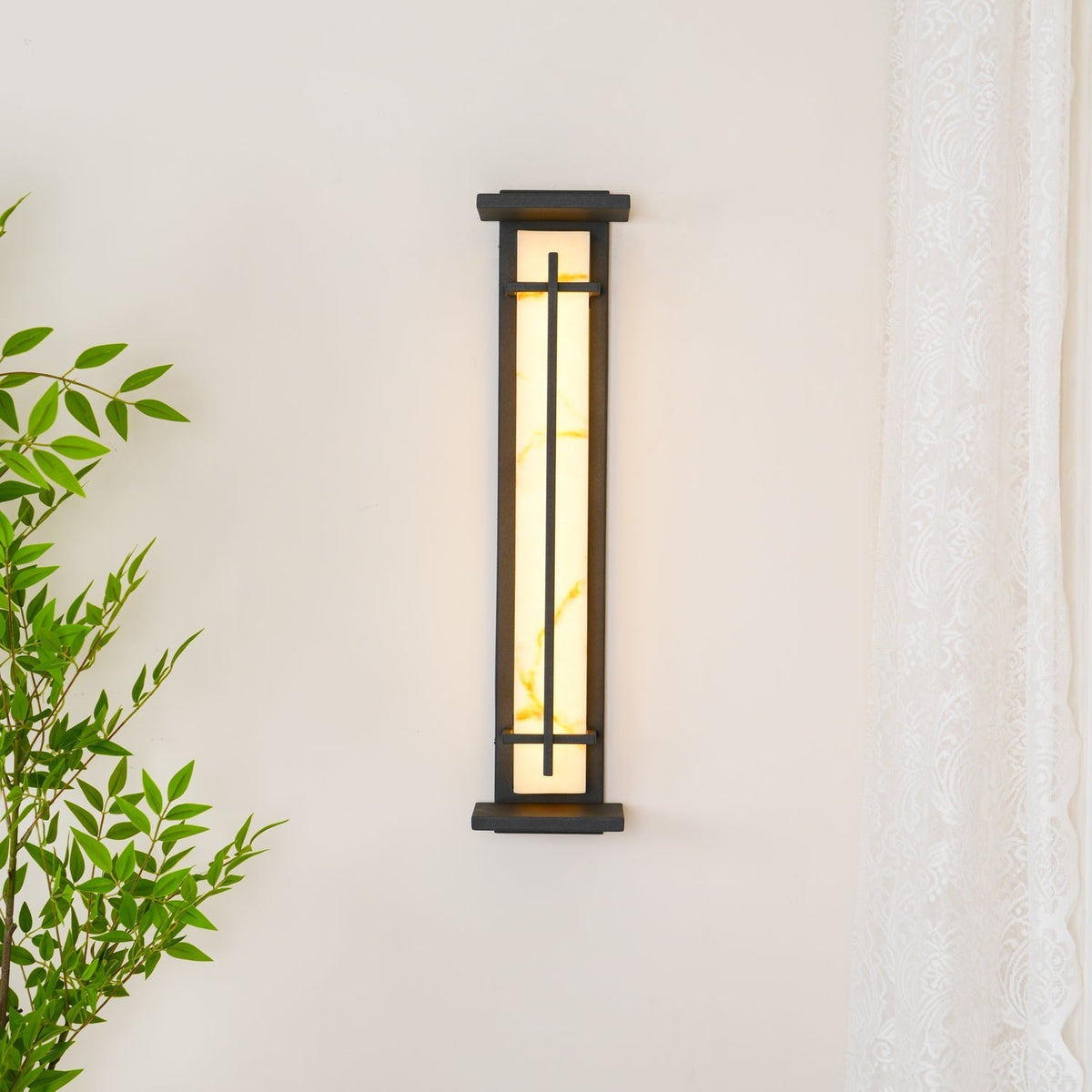 Applique murale extérieure colonne Ray – Effet albâtre, LED inox, blanc chaud ou froid