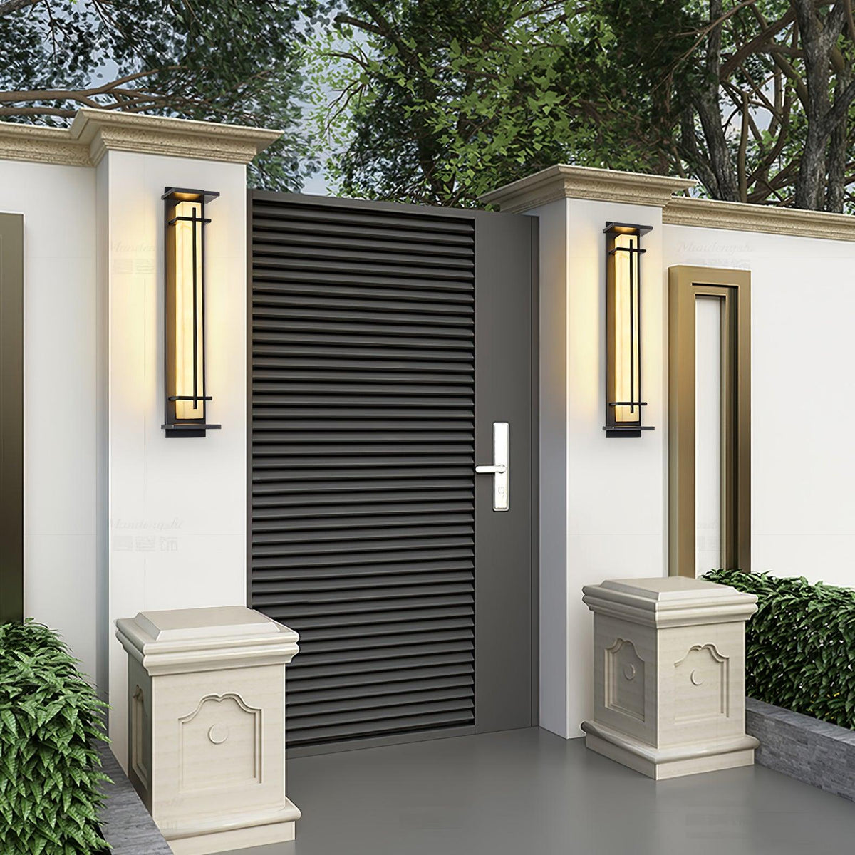 Applique murale extérieure colonne Ray – Effet albâtre, LED inox, blanc chaud ou froid