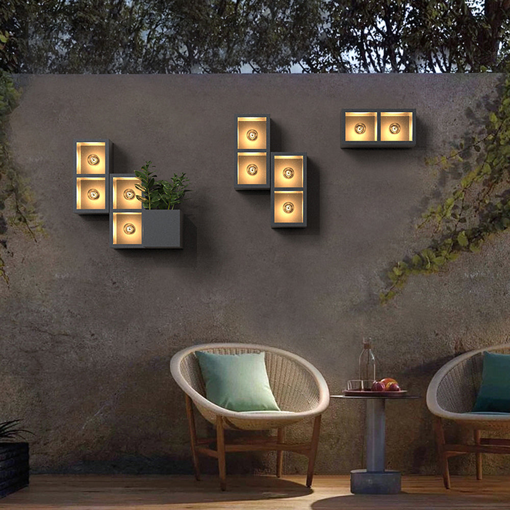 Applique murale extérieure cube Ray – Métal noir et verre, 11 variantes de design