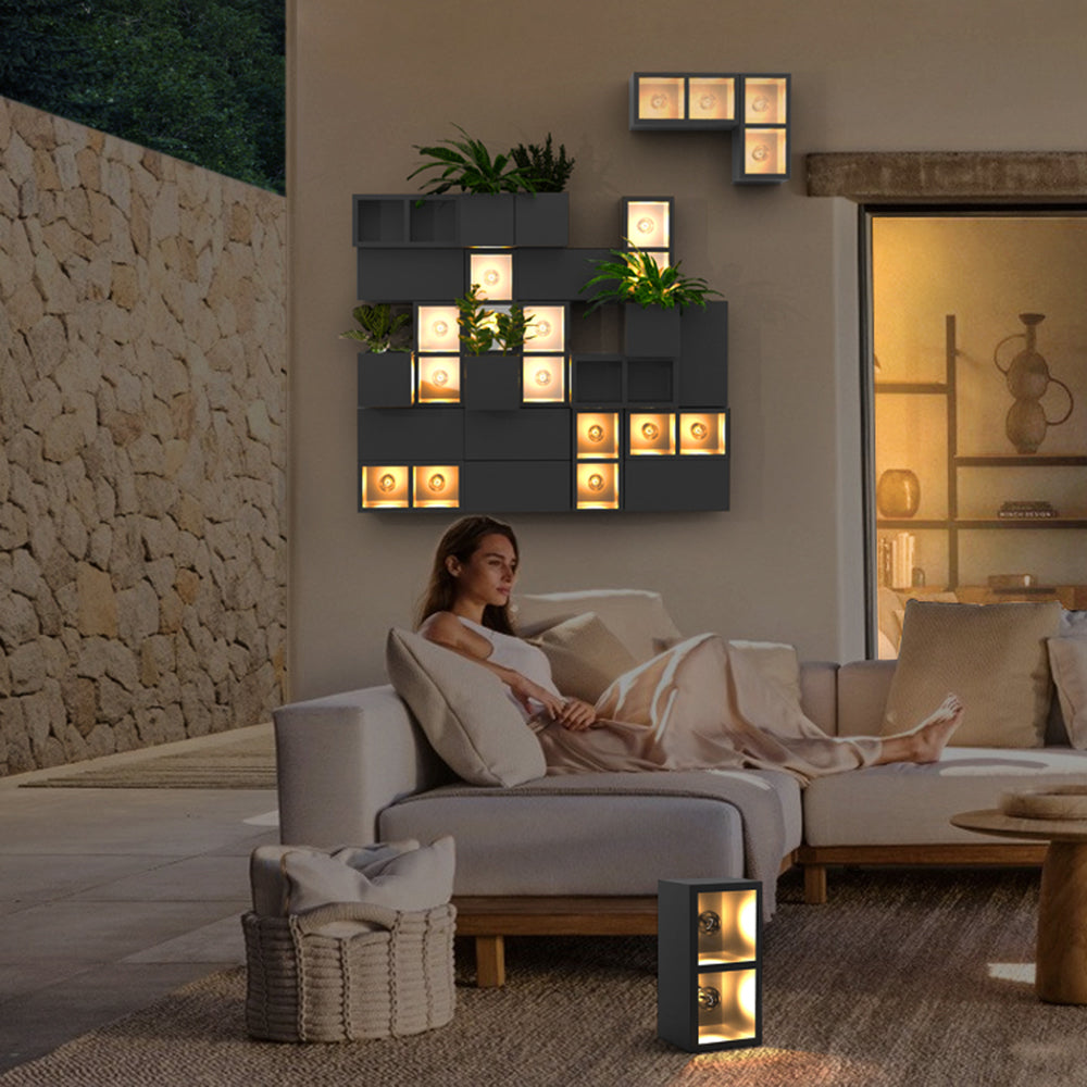 Applique murale extérieure cube Ray – Métal noir et verre, 11 variantes de design
