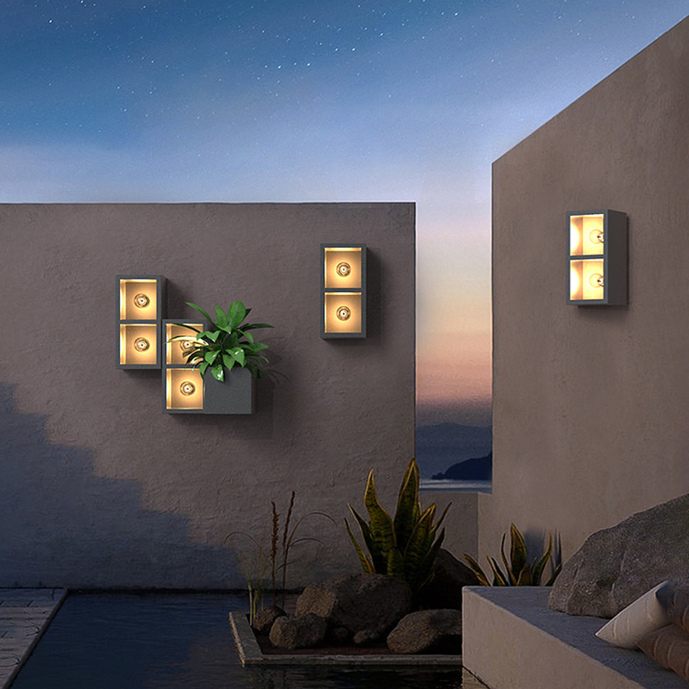 Applique murale extérieure cube Ray – Métal noir et verre, 11 variantes de design