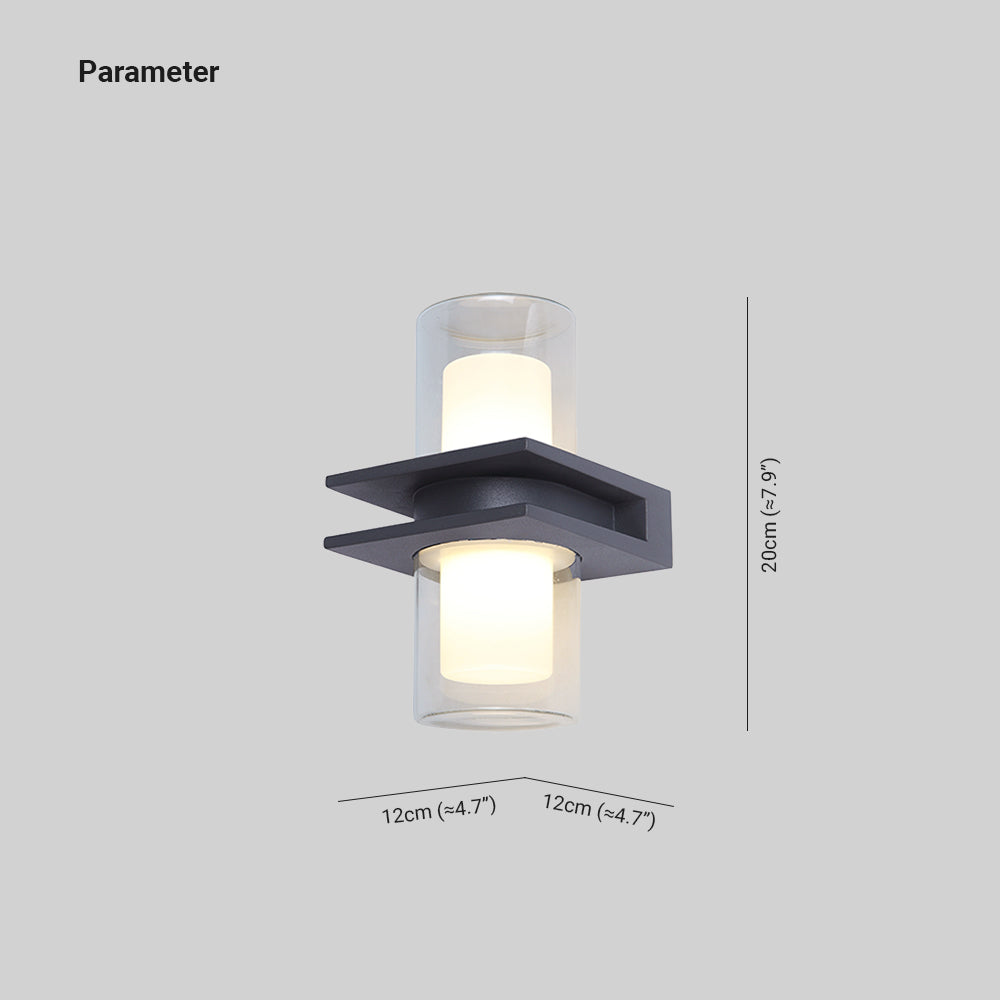 Applique murale extérieure cylindrique double tête Ray – Métal noir et verre, blanc neutre