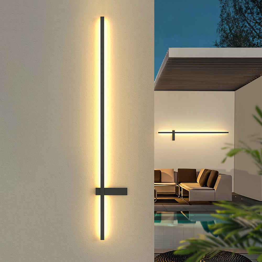 Applique murale extérieure double ligne Ray – LED noire étanche, filaire ou solaire