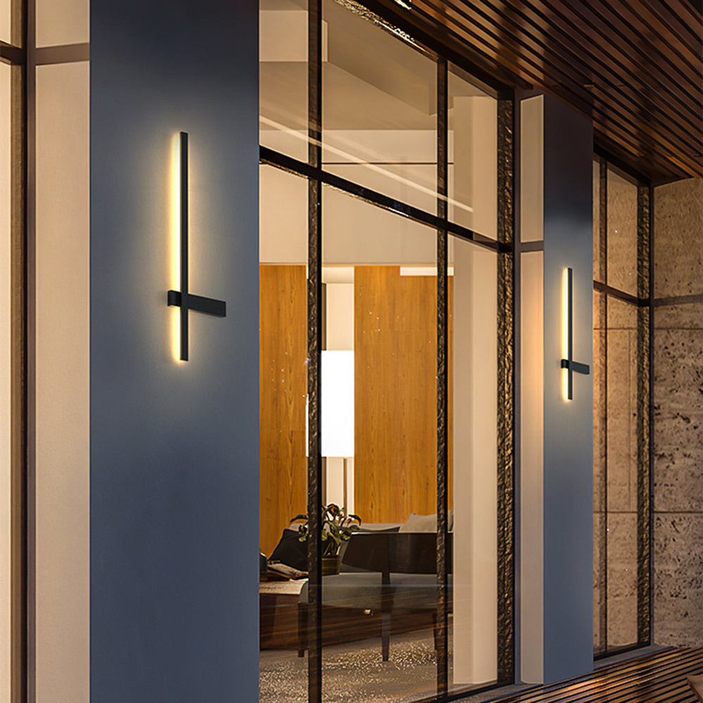 Applique murale extérieure double ligne Ray – LED noire étanche, filaire ou solaire
