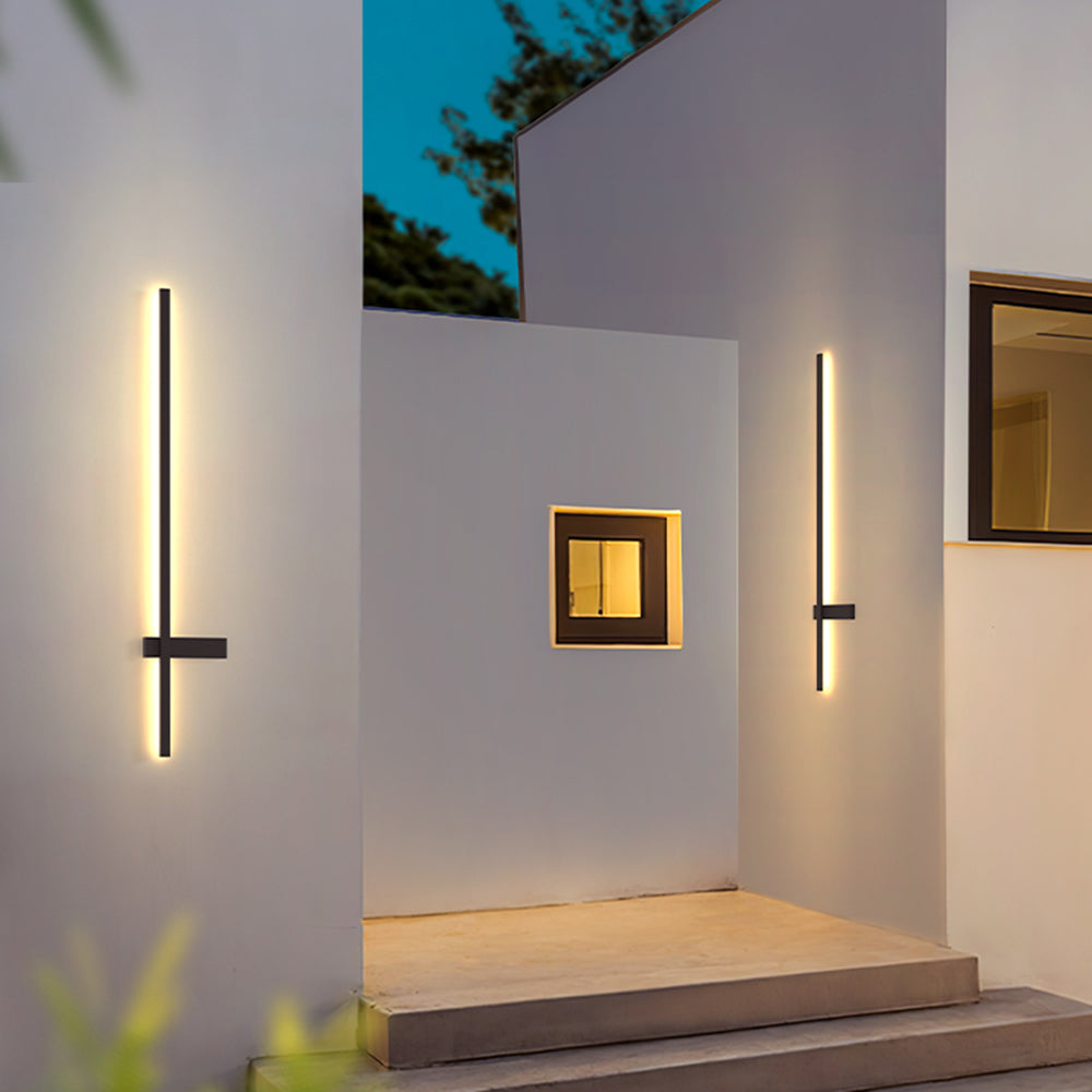 Applique murale extérieure double ligne Ray – LED noire étanche, filaire ou solaire