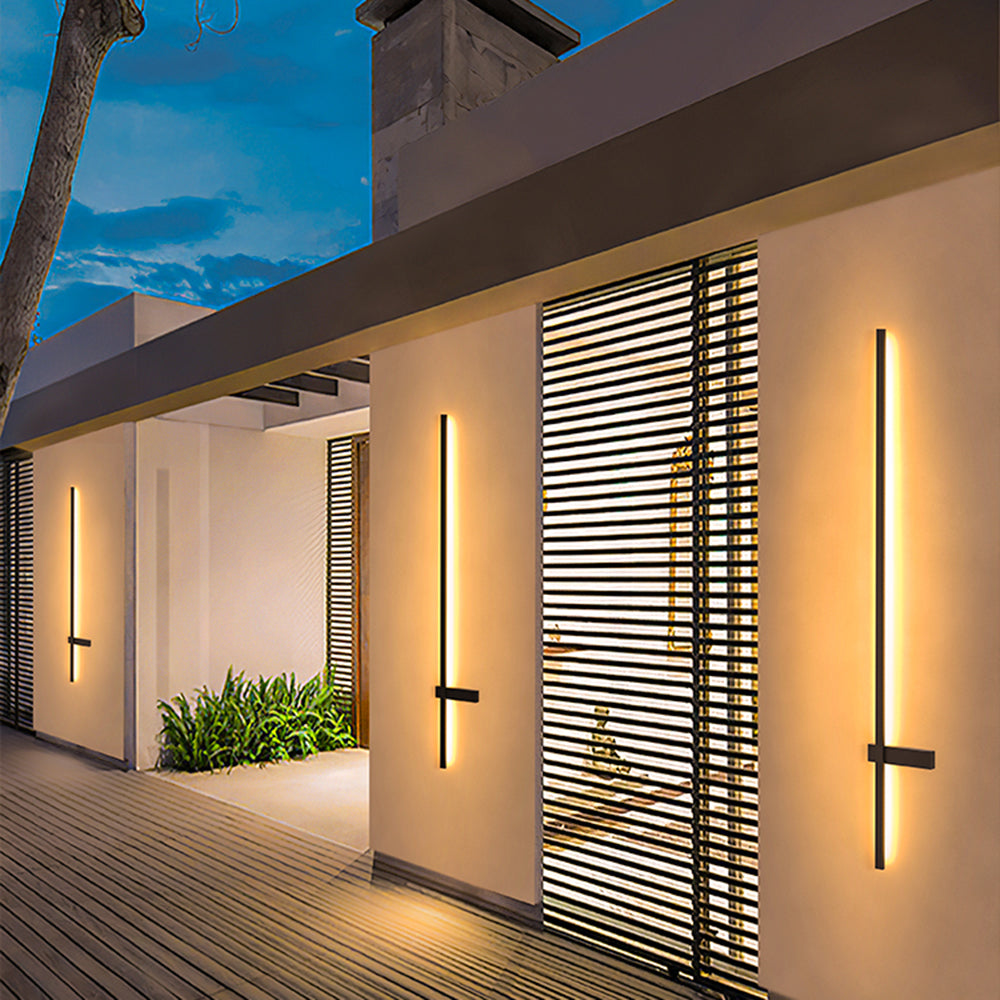 Applique murale extérieure double ligne Ray – LED noire étanche, filaire ou solaire