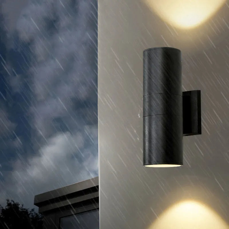 Applique murale extérieure double tête Kren – Métal noir et verre, LED blanc chaud