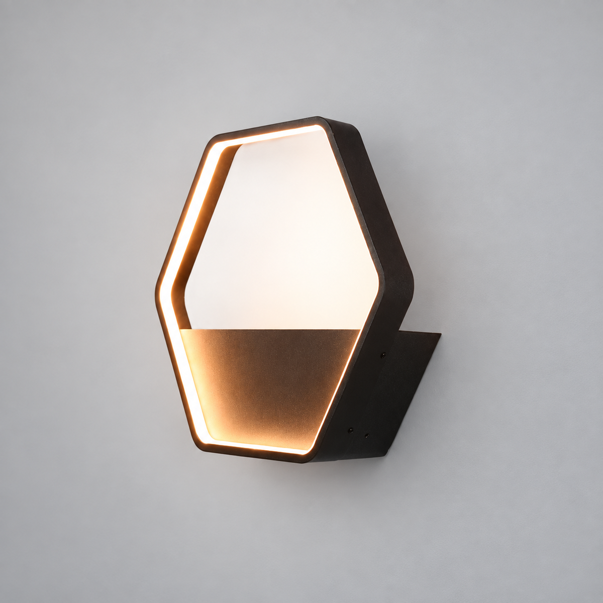 Applique murale extérieure hexagonale à tablette Ray – Anneau LED noir, filaire ou solaire