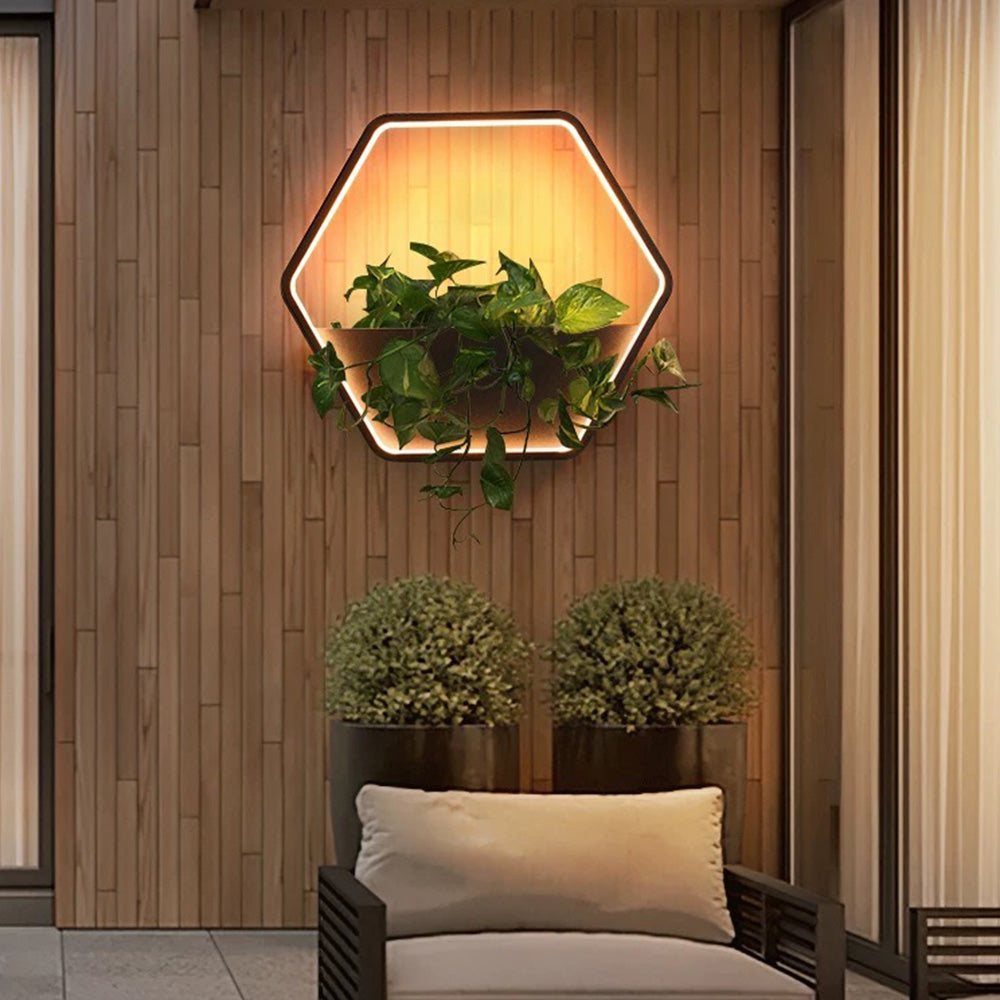 Applique murale extérieure hexagonale à tablette Ray – 60 cm / Filaire