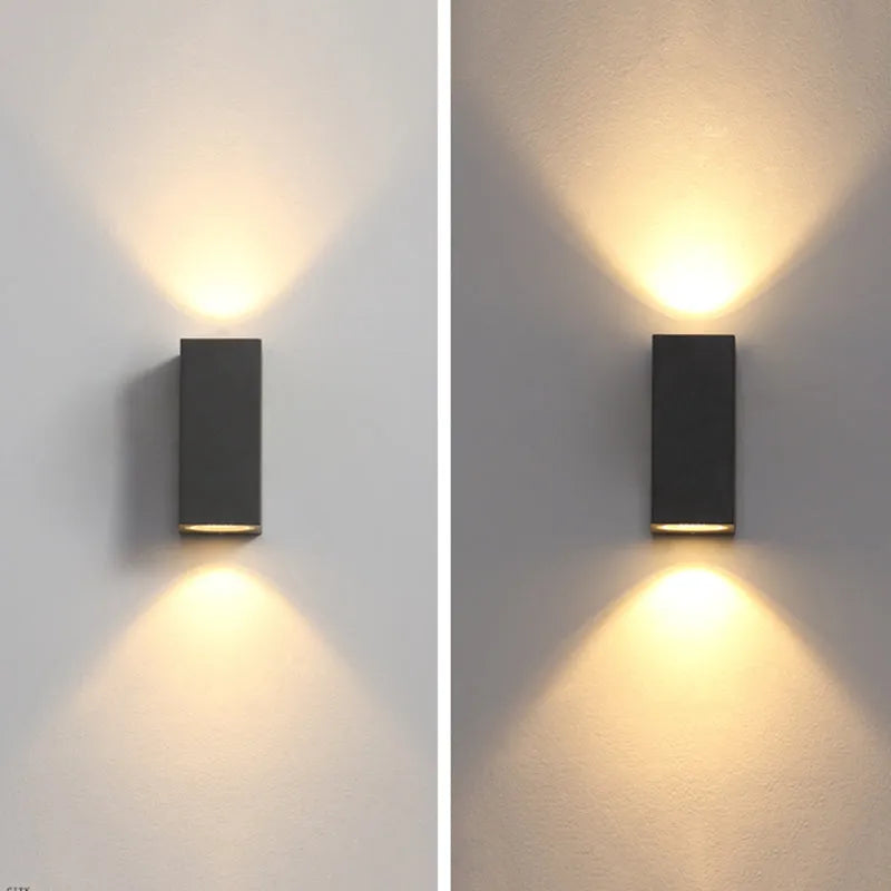 Applique murale extérieure en métal Tavon – LED blanc chaud, carrée ou ronde, noire