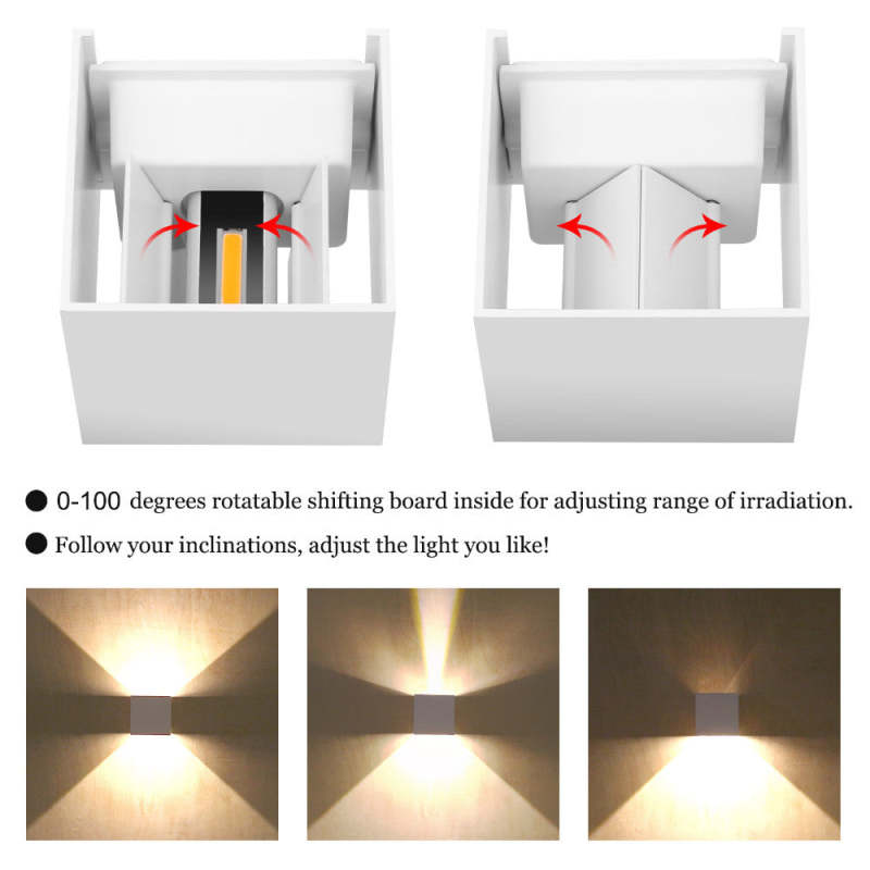Applique murale extérieure orientable Nexu – Carré LED étanche en métal, 3 coloris