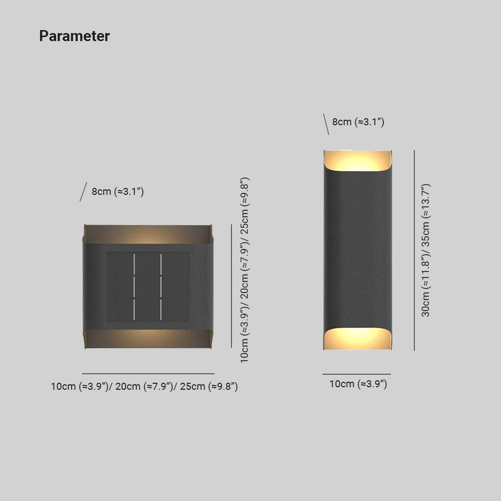 Applique murale extérieure solaire up & down Ray – Métal noir, rectangulaire, 5 longueurs