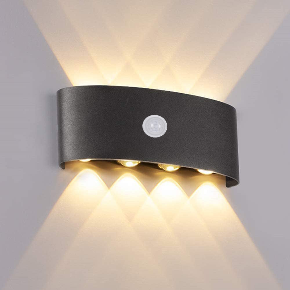 Applique murale extérieure up & down Ray – LED à détecteur de mouvement, noire ou blanche