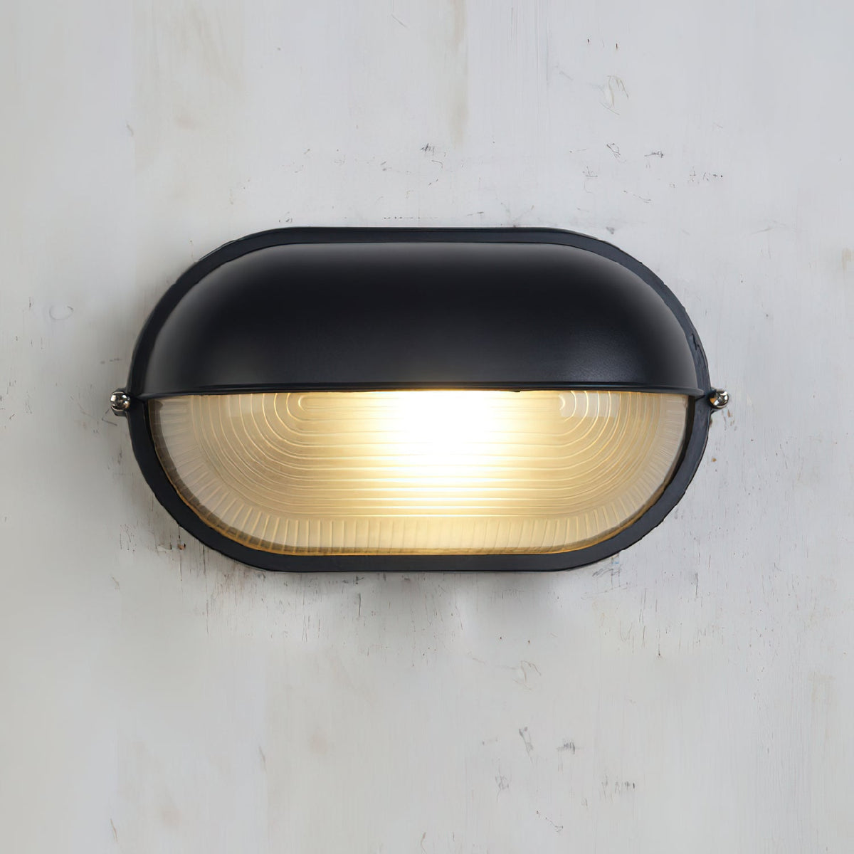 Applique murale extérieure en verre strié Nico – L 28 cm / Noir