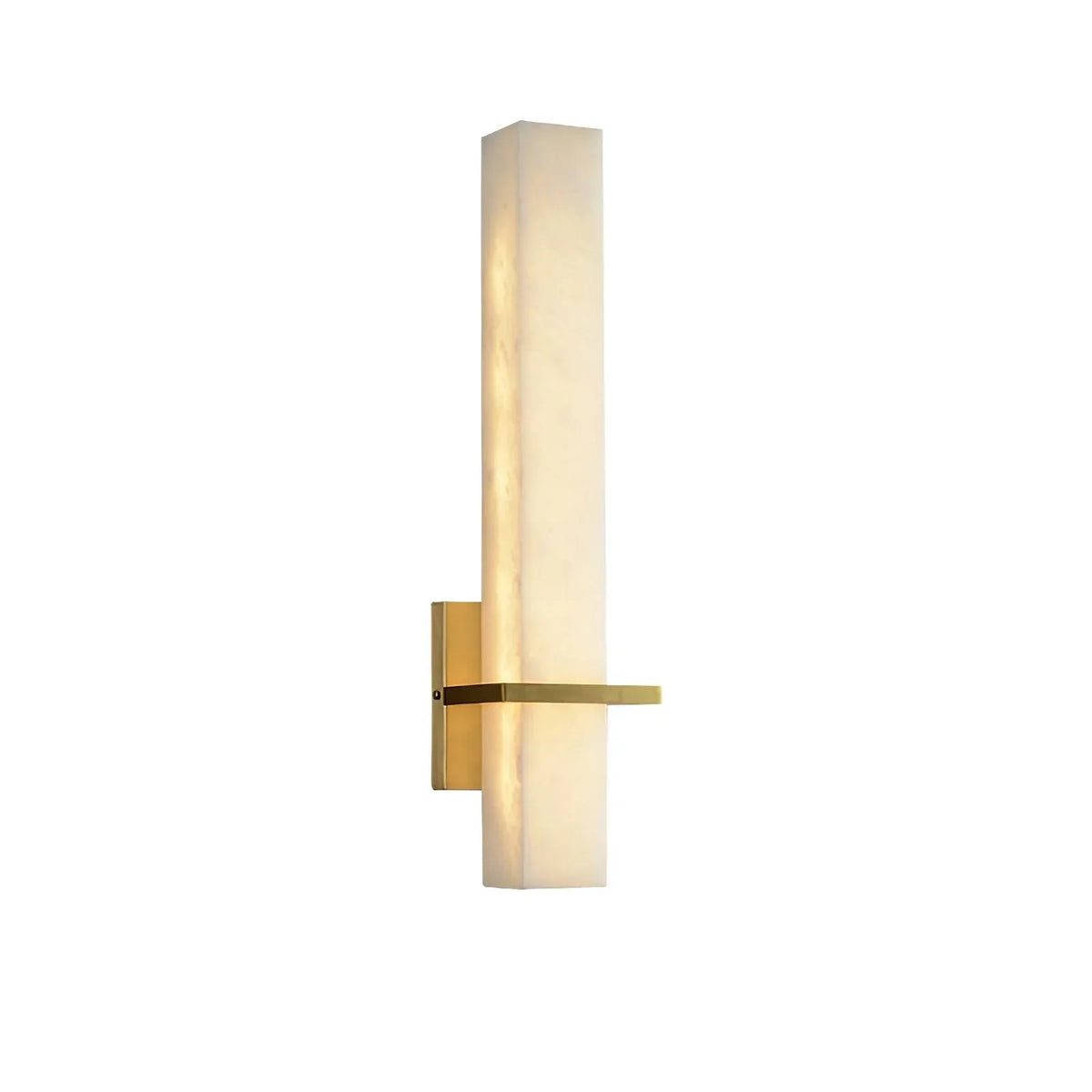 Applique murale en albâtre Ritta – Cube blanc et laiton, LED blanc chaud ou froid