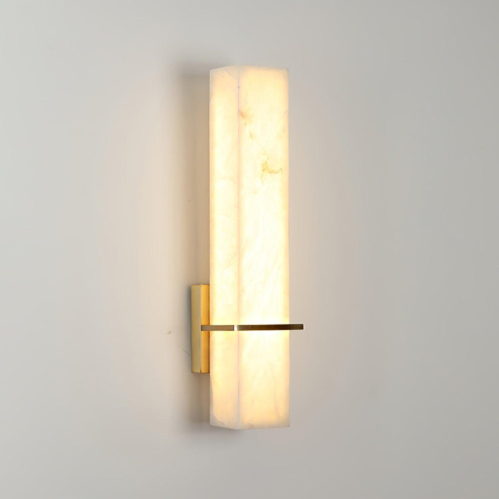 Applique murale en albâtre Ritta – Cube blanc et laiton, LED blanc chaud ou froid