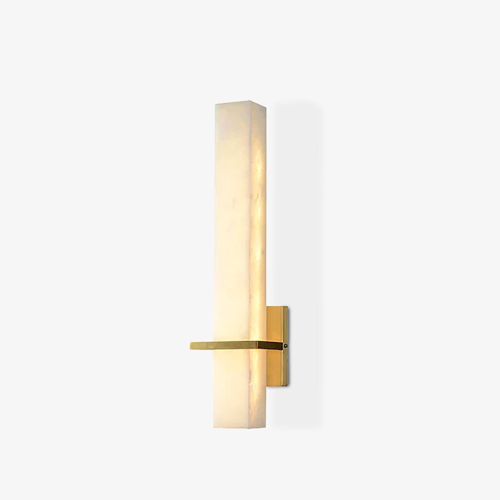 Applique murale en albâtre Ritta – Cube blanc et laiton, LED blanc chaud ou froid