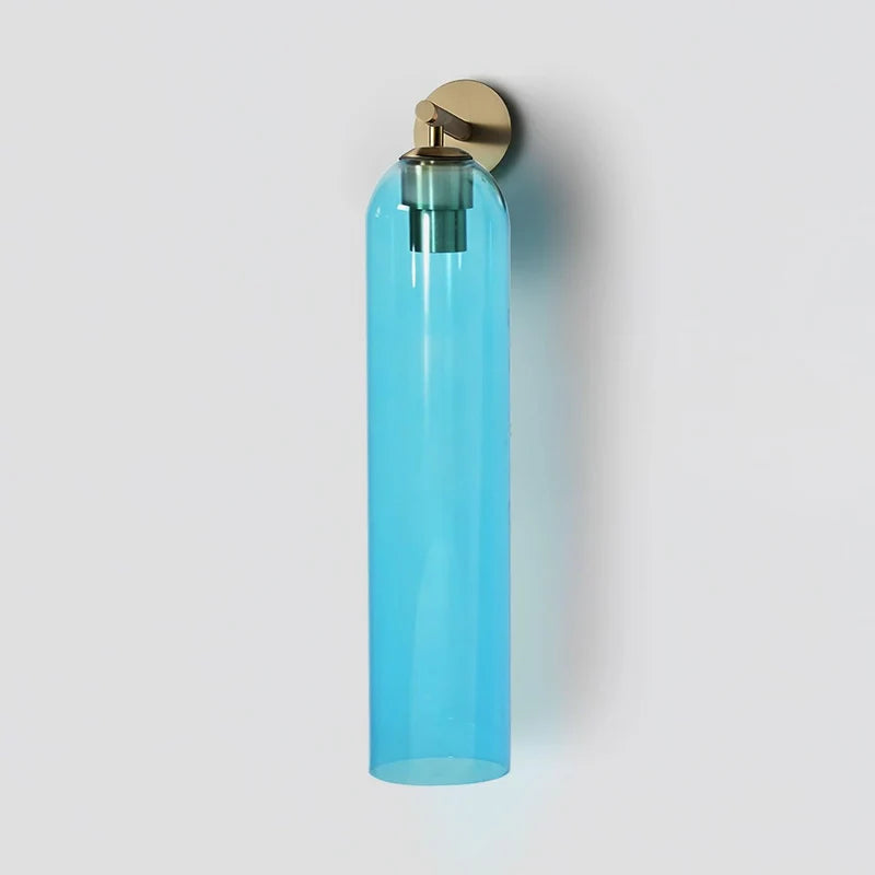 Applique murale cylindrique en verre June – Bleu ciel / Doré