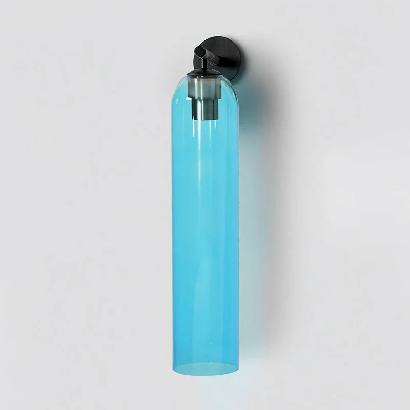 Applique murale cylindrique en verre June – Bleu ciel / Noir