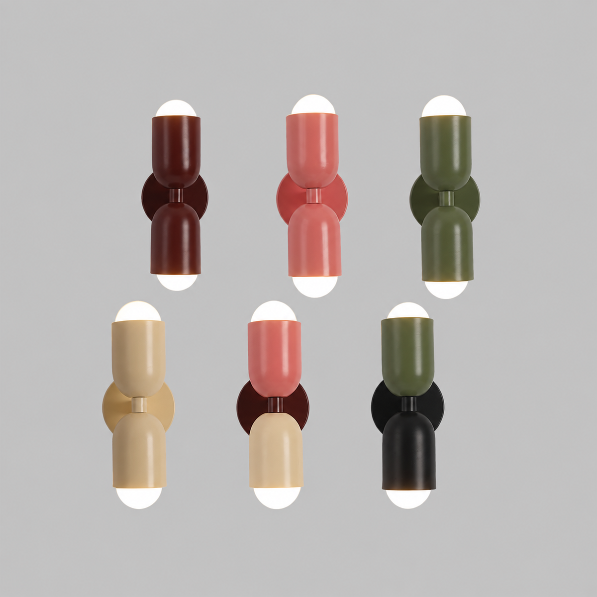 Applique murale double tête Kira – Métal coloré, vert, rose, rouge ou beige
