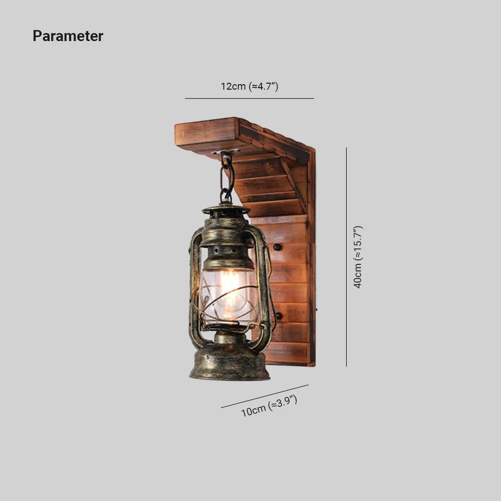 Applique murale lanterne en bois Lyros – Luminaire vintage en pin et métal bronze