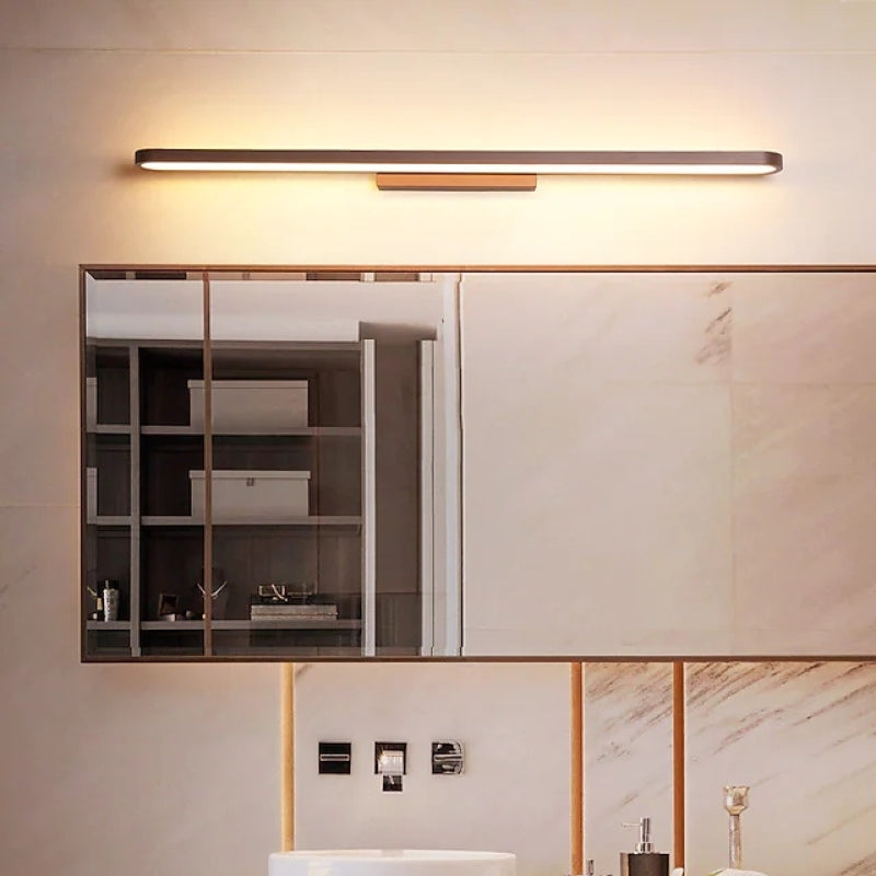 Applique murale LED incurvée Luxa – Barre au-dessus du miroir, noire ou café