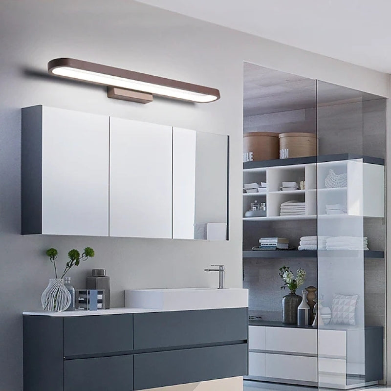 Applique murale LED incurvée Luxa – Barre au-dessus du miroir, noire ou café