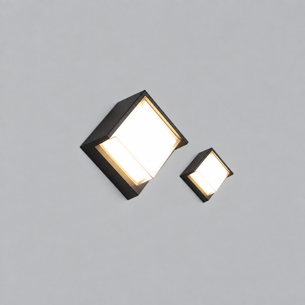 Applique murale extérieure carrée Ray – LED en métal noir et acrylique, blanc chaud