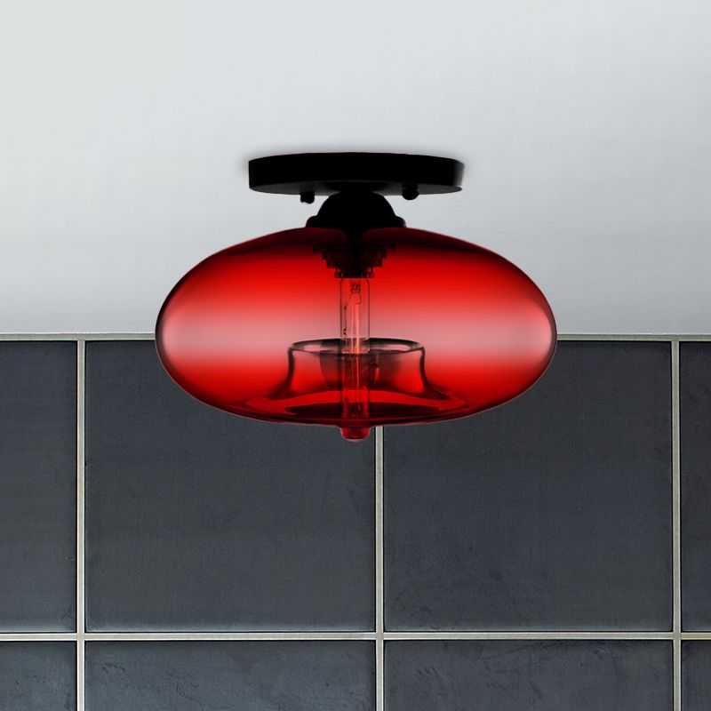 Plafonnier globe en verre Valentina – Art déco rétro, verre ambré, rouge ou bleu