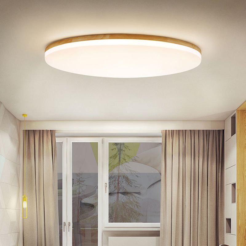 Plafonnier LED en bois Eilo – Rond, lumière blanche chaude ou 3 températures