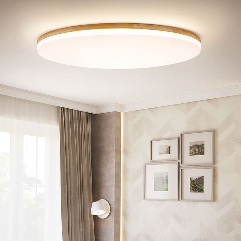 Plafonnier LED en bois Eilo – Rond, lumière blanche chaude ou 3 températures